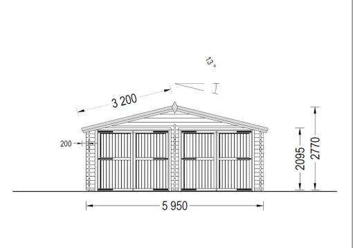 Dubbel trä garage Hangar 54 m² (5.95m x 8.95m)