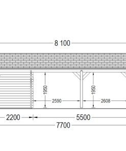 Dubbel trä carport med Redskapsbod 45m², 44mm