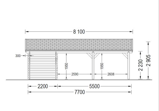 Dubbel trä carport med Redskapsbod 45m², 44mm
