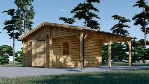 Trä Garage med Carport 40m², 44mm