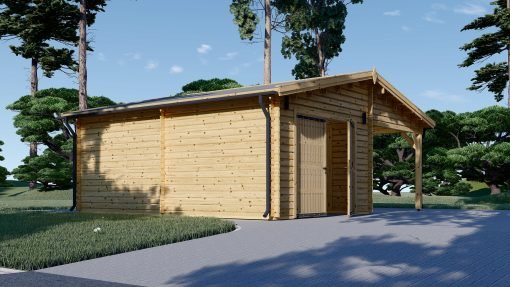 Trä Garage med Carport 40m², 44mm