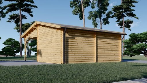 Trä Garage med Carport 40m², 44mm