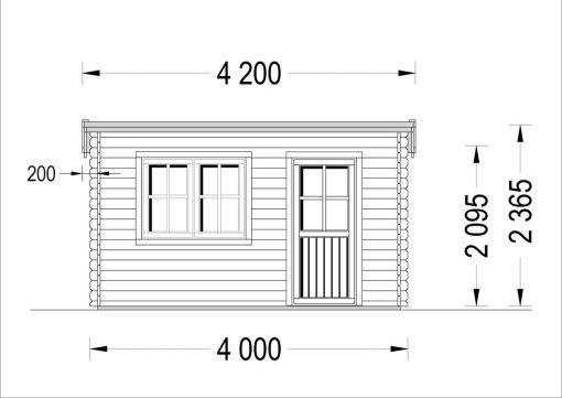 Bjælkehytte fladt tag DREUX 12m², 44mm