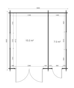 Trä garage 25 m² med förråd, 44mm - Plan