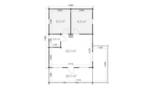 Trähus med loft Gustav 48 m², 6×8m, 44 mm - Bild 10