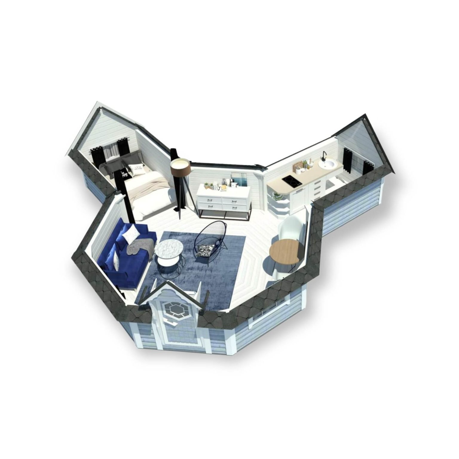 Camping stuga 16.5 m² med 2 förlängning