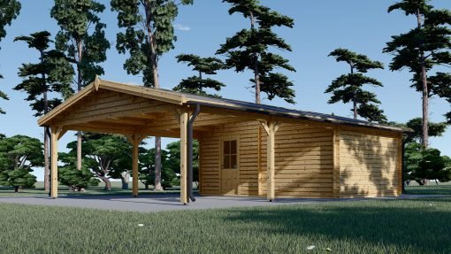 Garage med dubbel Carport 53 m², 44mm