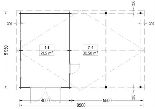 Garage med dubbel Carport 57 m² (9.5 m x 5.95 m), 44mm - Bild 6