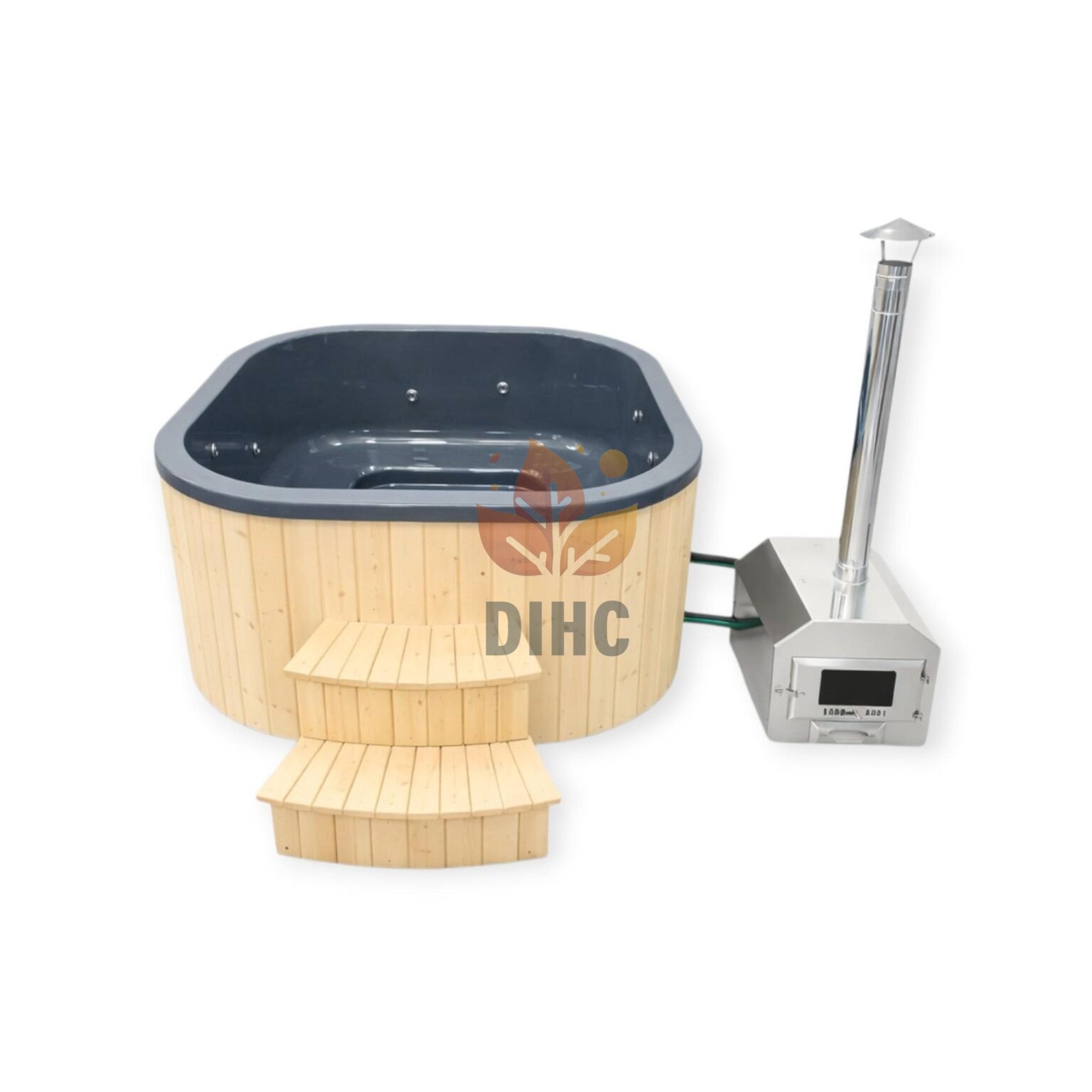 Fyrkantig akryl badtunna med 26 kW extern kamin