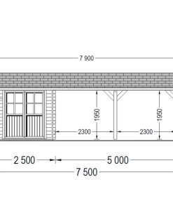 Trä carport med Redskapsbod 30m² (4 m x 7,5 m), 44mm