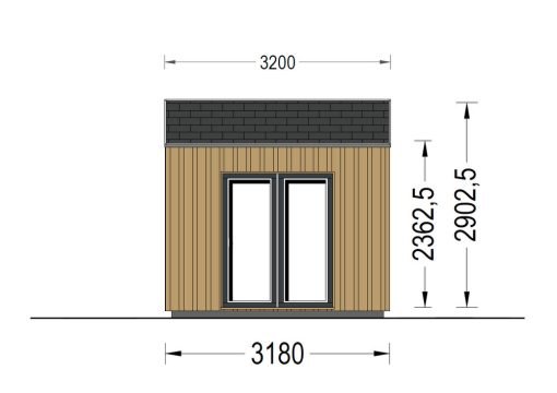 Friggebod TONIA (34 mm + 19 mm träbeklädnad), 4x3m, 12 m²