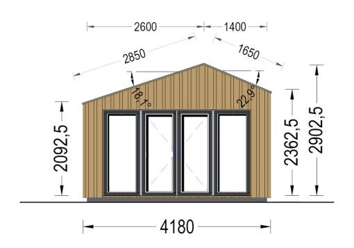 Friggebod TONIA (34 mm + 19 mm träbeklädnad), 4x3m, 12 m²