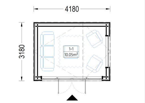 Friggebod TONIA (34 mm + 19 mm träbeklädnad), 4x3m, 12 m²