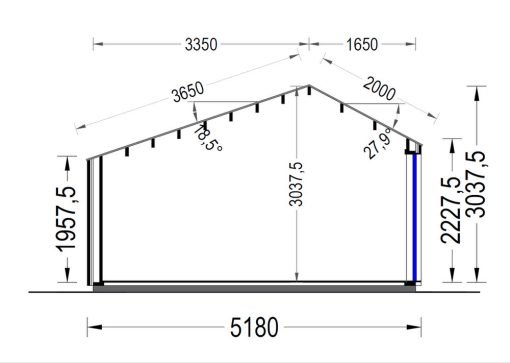 Friggebod TONIA (34 mm + 19 mm träbeklädnad), 5x3m, 12 m²