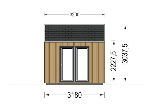 Friggebod TONIA (34 mm + 19 mm träbeklädnad), 5x3m, 12 m²