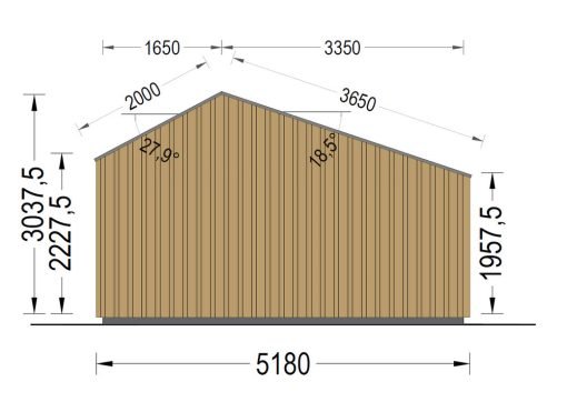 Friggebod TONIA (34 mm + 19 mm träbeklädnad), 5x3m, 12 m²