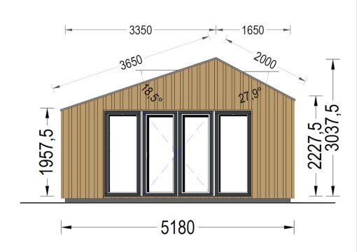 Friggebod TONIA (34 mm + 19 mm träbeklädnad), 5x3m, 12 m²