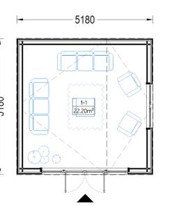 Attefallshus TONIA (34 mm + 19 mm träbeklädnad), 5x5m, 25 m²