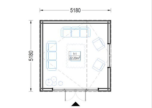 Attefallshus TONIA (34 mm + 19 mm träbeklädnad), 5x5m, 25 m²