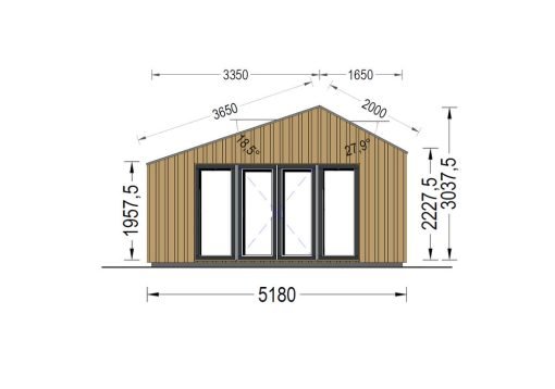 Attefallshus TONIA (34 mm + 19 mm träbeklädnad), 5x5m, 25 m²