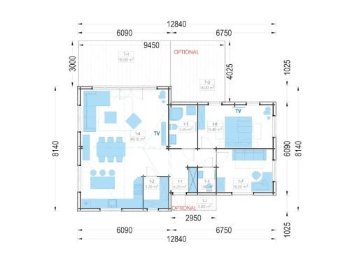 Trähus Valeri 80 m² (44 mm + 19 mm träbeklädnad)