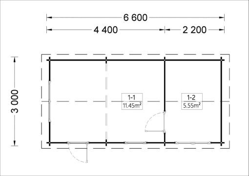 Attefallshus ELEONORA (44 mm), 6.6×3 m, 20 m²