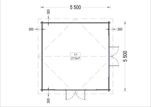 Attefallshus MIA (44 mm), 5.5×5.5 m, 30 m²