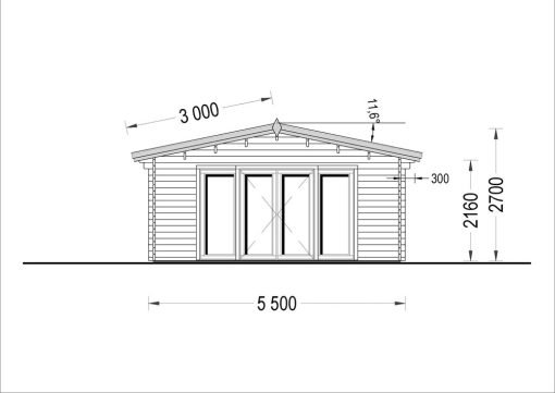 Attefallshus MIA (44 mm), 5.5×5.5 m, 30 m²