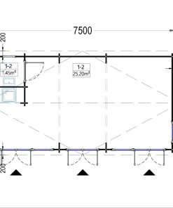 Attefallshus MARION (44 mm), 7.5×4 m, 30 m²