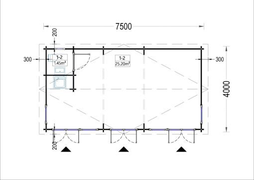 Attefallshus MARION (44 mm), 7.5×4 m, 30 m²