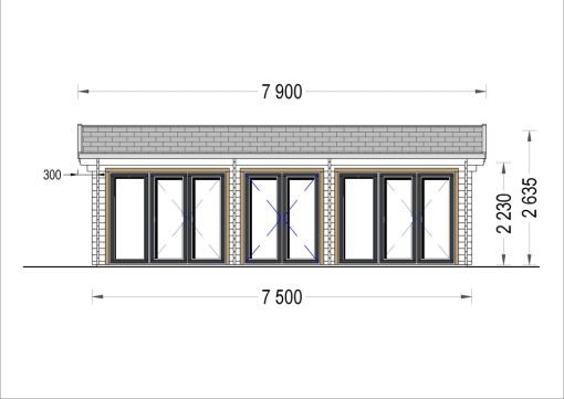 Attefallshus MARION (44 mm), 7.5×4 m, 30 m²