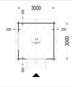 Trädgårdsbod ADAM (44 mm), 3×3 m