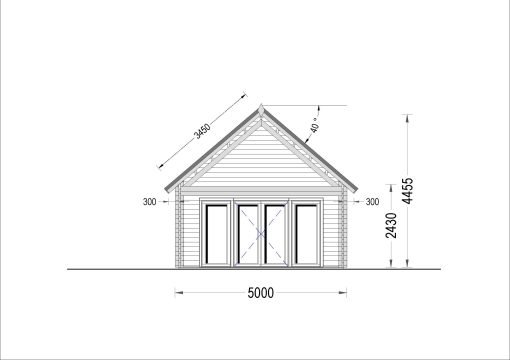 Attefallshus AGATA 39 m² (44 mm + 19 mm träbeklädnad)
