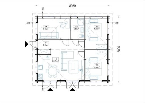 Timmerstuga ALICE (44 + 44mm), 72 m²