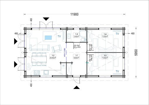 Timmerstuga ANICA (44 + 44mm) , 71 m²