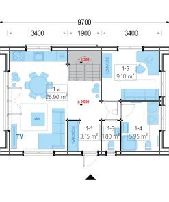 Timmerstuga ASTRID 120 m² (44 mm + 19 mm träbeklädnad)