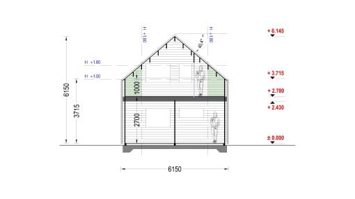 Timmerstuga ASTRID 120 m² (44 mm + 19 mm träbeklädnad)