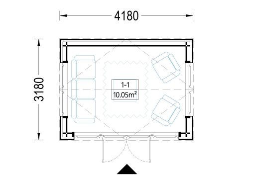 Friggebod EMMY 12 m² (34 mm + 19 mm träbeklädnad)