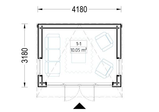Friggebod EVELIN 12 m² (34 mm + 19 mm träbeklädnad)