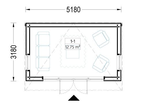 Friggebod EVELIN 15 m² (34 mm + 19 mm träbeklädnad)