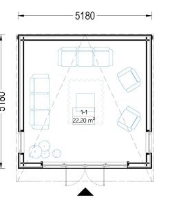 Attefallshus EVELIN 25 m² (34 mm + 19 mm träbeklädnad)