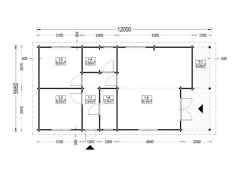 Fritidshus LINCOLN (66 mm), 6×12 m, 72 m²