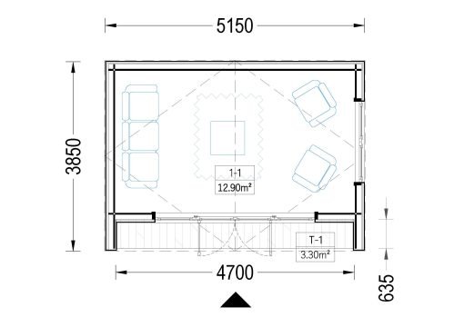 Friggebod PIA 15 m² (34 mm + 19 mm träbeklädnad)