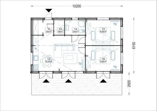 Fritidshus SELENE 63 m² (44 mm + träbeklädnad)