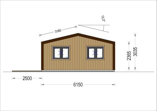 Fritidshus SELENE 63 m² (44 mm + träbeklädnad)