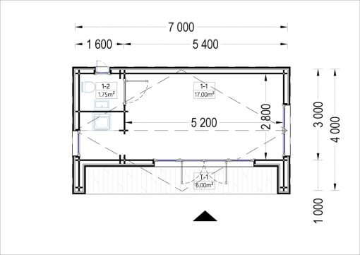 Attefallshus TINA, 7×4 m, 20 m² (34 mm + 19 mm träbeklädnad)