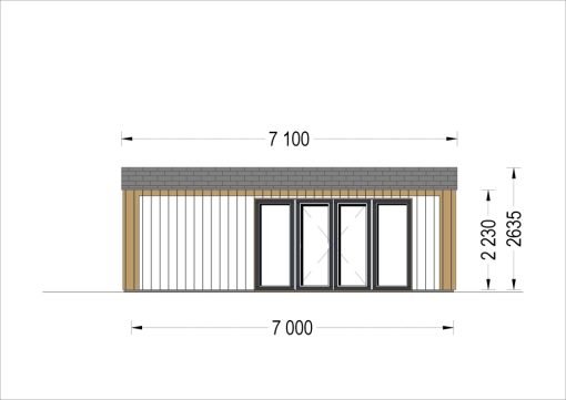 Attefallshus TINA, 7×4 m, 20 m² (34 mm + 19 mm träbeklädnad)
