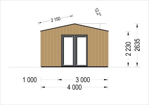 Attefallshus TINA, 7×4 m, 20 m² (34 mm + 19 mm träbeklädnad)
