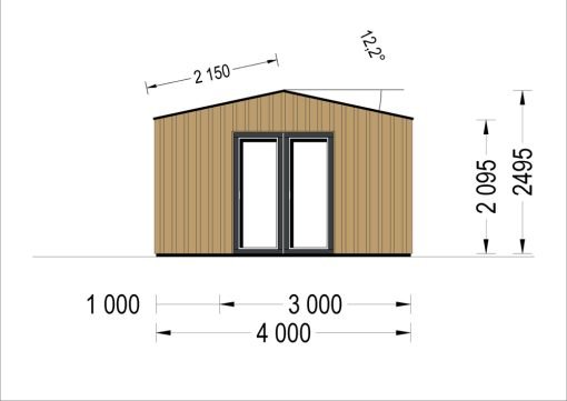 Friggebod TINA, 4×4 m, 12 m² (34 mm + 19 mm träbeklädnad)