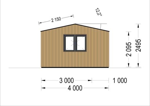 Friggebod TINA, 4×4 m, 12 m² (34 mm + 19 mm träbeklädnad)